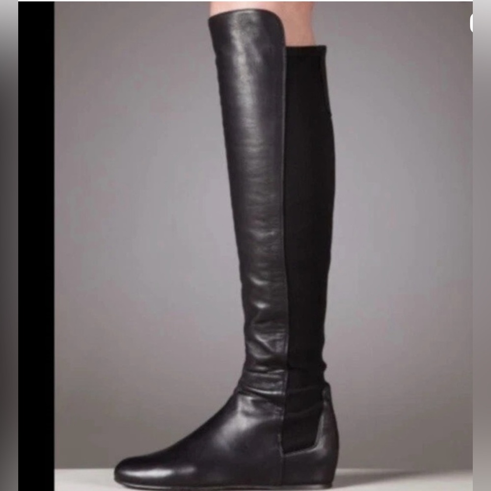 Stuart Weitzman Black Over the Knee calf leather Boots..soft flexible back.